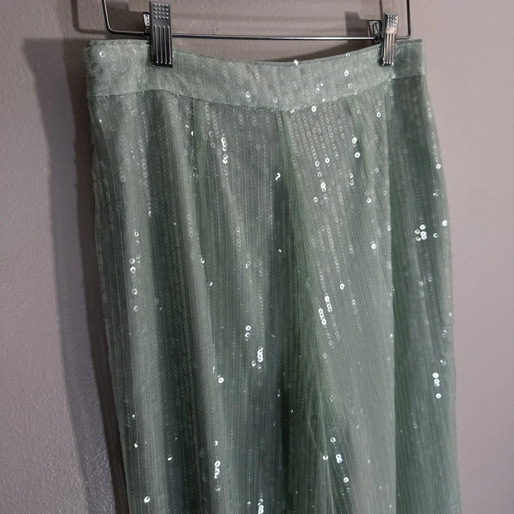 House of Harlow 1960 Womens Size 2 Side Zip Wide Leg Pants Sequin Green New